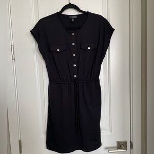 Aqua Swim Black Cap Sleeve Swim Cover Up Dress Size M Pockets Elastic Waistband